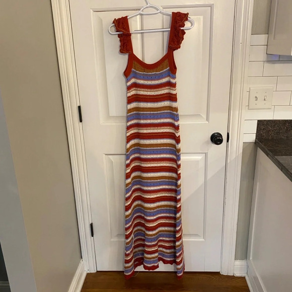 Lucca Fallon Crocheted striped Midi Dress With Ruffle Sleeves 33725 - Picture 9 of 13